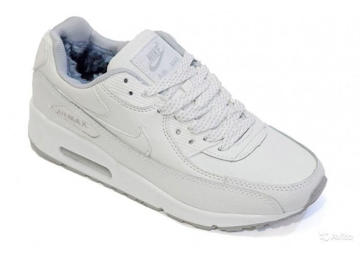 Кроссовки Nike Air Max 90 White Leather с мехом (36-45) 